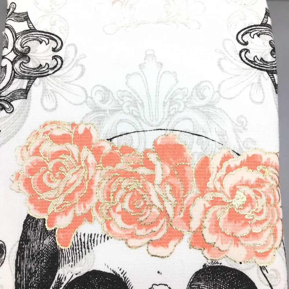 x4 Cynthia Rowley Sugar Skull Rose Terry Kitchen Towel Set Gold Day of the Dead